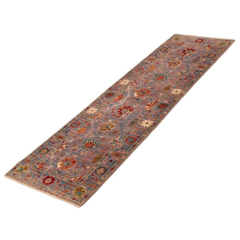 ECARPETGALLERY Hand-knotted Modern Ersari Grey Wool Rug - 2'7 x 9'6