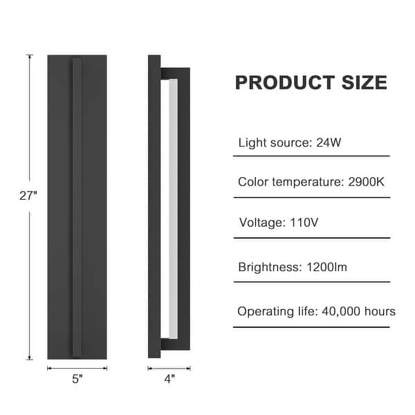 dimension image slide 0 of 2, Matte Black Modern Linear Integrated LED Outdoor Wall Sconce with Vertical Light Strip