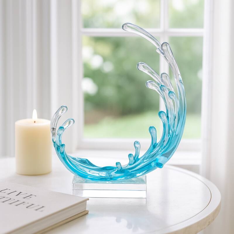 Resin Sculpture Wave Abstract Modern Decorative Object - 11" Blue - 8.75" x 4.25" x 10.5"