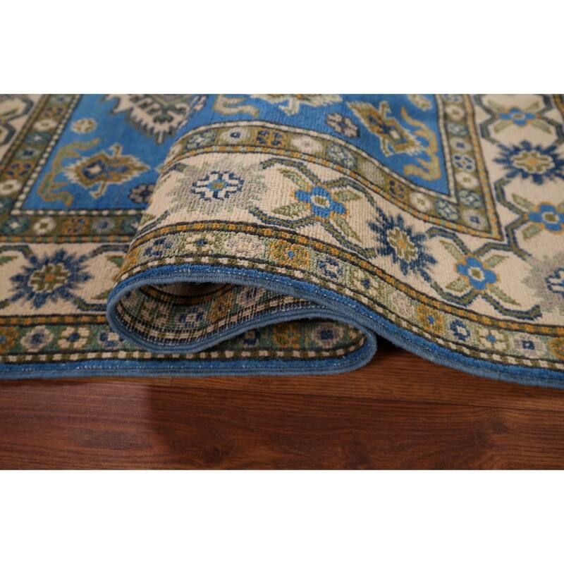 Blue Geometric Kazak Rug Handmade Oriental Wool Carpet - 3'4" x 5'0"
