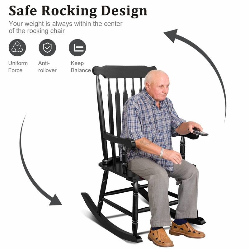 Solid Wood Patio Rocking Chair - 22.8 x 34.3 x 44.1 inch