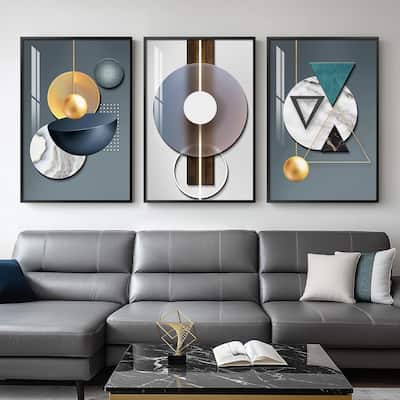 3 Piece Modern Luxury Bright Style Blue Green Paintings Wall Decor