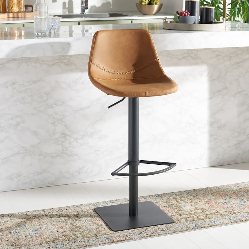 SAFAVIEH Karlotta Gas Lift Adjustable Bar Stool - 19 In. W x 18 In. D x 32-42 In. H - 19Wx18Dx42H - Cognac/Black