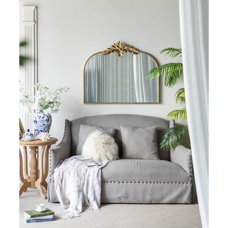 Arched Wall Decor Mirror with Metal Frame - Gold