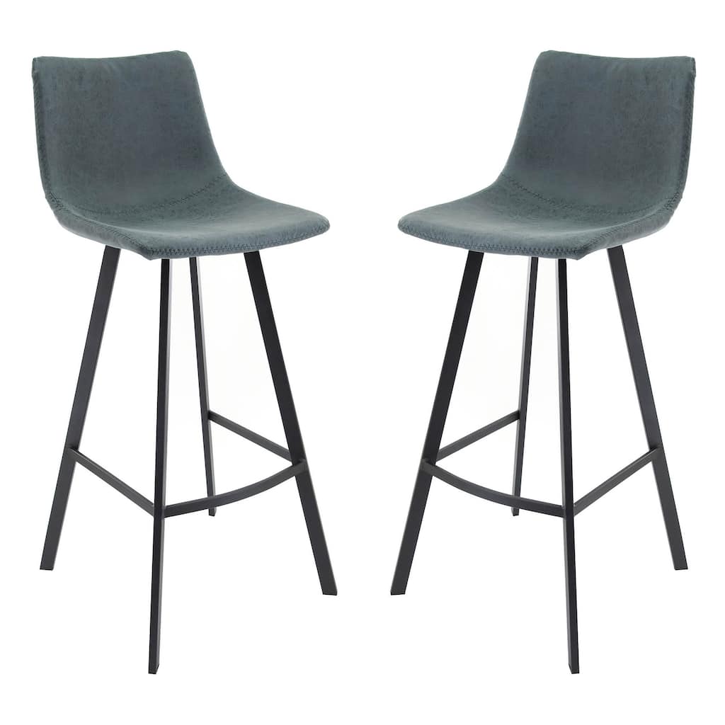 LeisureMod Bar Stool w/ Iron Legs & Footrest Set of 2 - Peacock Blue - 18"Dx18"Wx41"H