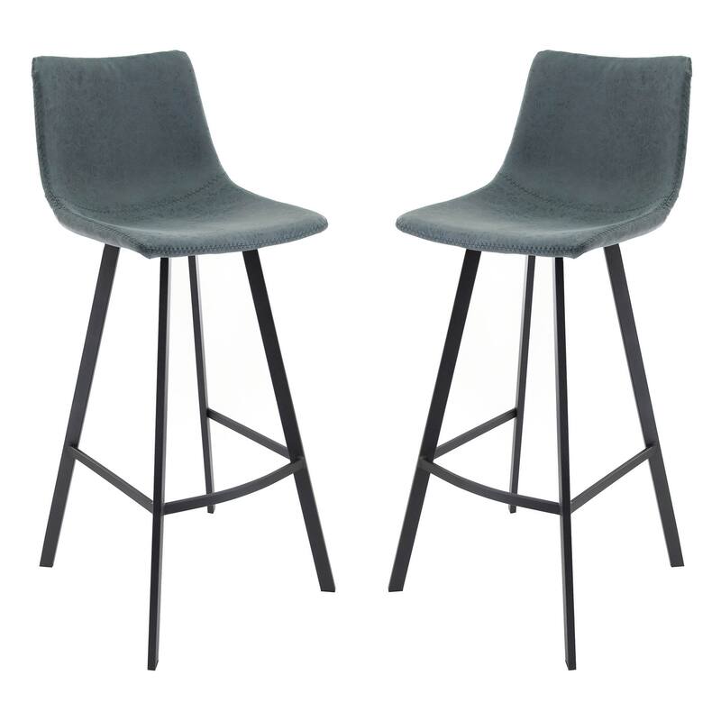 LeisureMod Bar Stool w/ Iron Legs & Footrest Set of 2 - Peacock Blue - 18"Dx18"Wx41"H