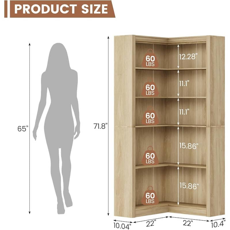 Industrial L Shaped Corner Bookshelf with Open Shelves - N/A