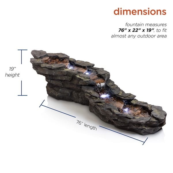 Alpine Corporation 76" Long Outdoor Tiering Rocky River Stream Water Fountain with LED Lights
