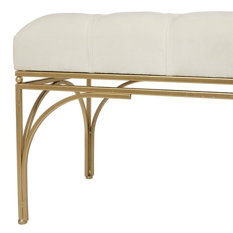 White, Black or Gray Velvet Tufted Home Bench with Gold Metal Legs