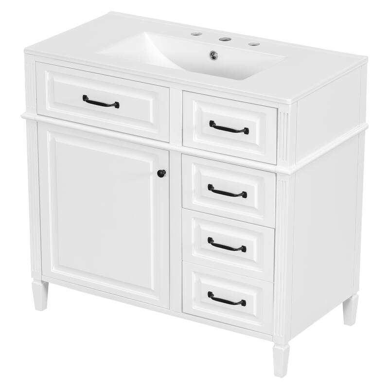 Freestanding 36 Inch Bathroom Vanity Cabinet with Ceramic Sink (Faucet Not Included)