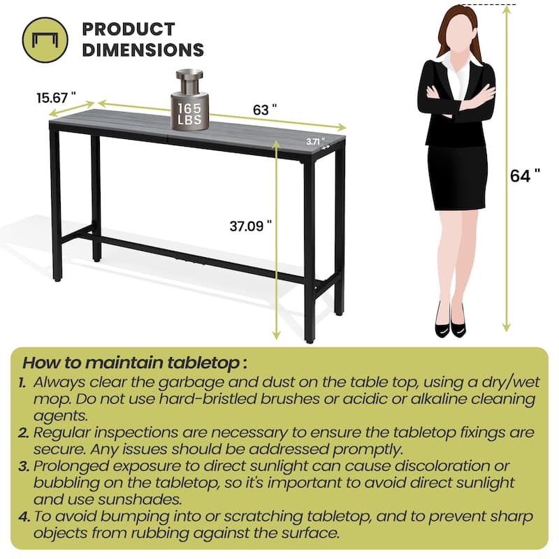 Crestlive Products Patio Outdoor Bar Table Rectangle Pub Table
