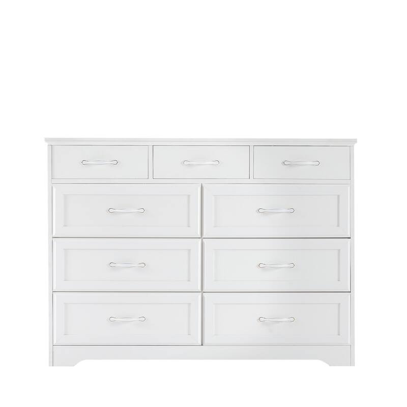 Bedroom Dresser, 9 Drawer Long Wood Dresser with Antique Handles On