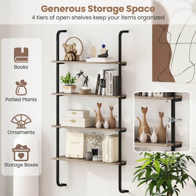 Costway 1/2 PCS 4-Tier Wall-mounted Ladder Shelf Display Bookshelf