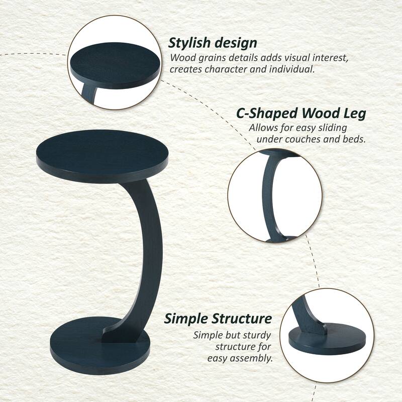 COZAYH C Shaped Round End Table for Couch Small Place, Space Saver Side Table for Sofa, Living Room, Bedside Area, Walnut
