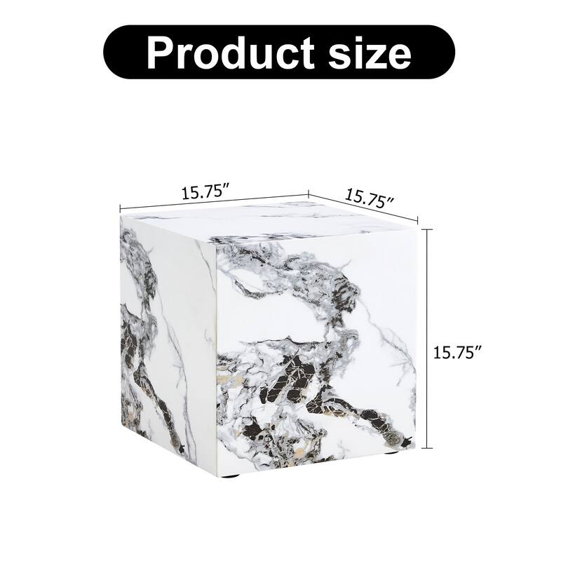 GDFStudio Kaelthas Wood Cube Coffee Table with Marble Texture