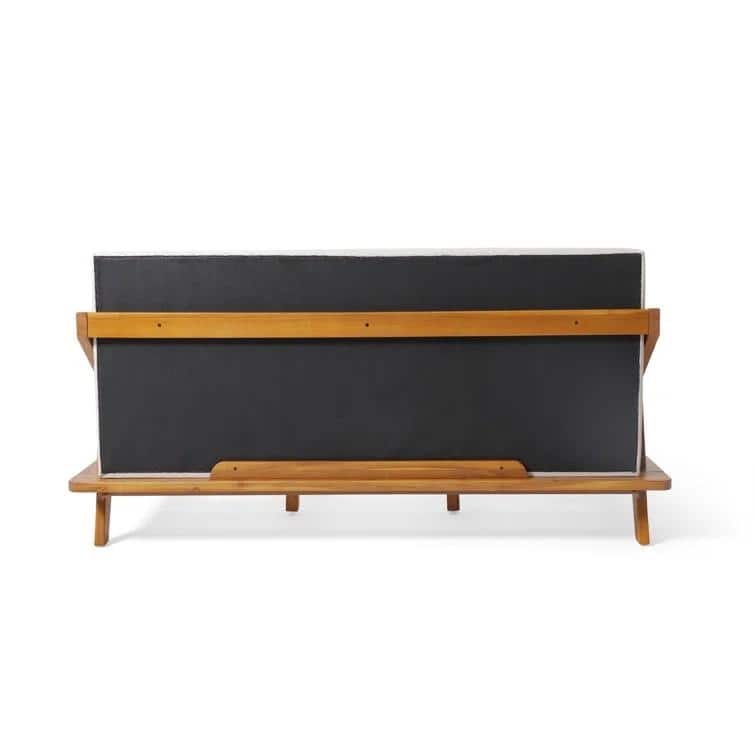 Queen Size Acacia Wood Platform Bed with Plush Warm-Toned Beige Cushion