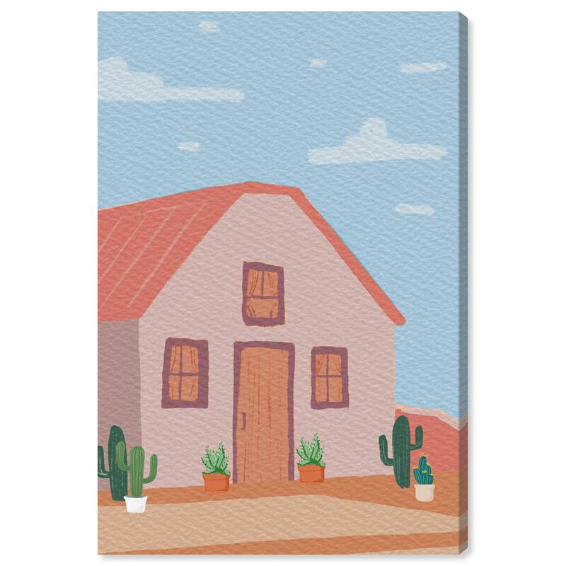 Wynwood Studio Canvas Education and Office Pink House with Cactus Pink and Rose Pink Rustic Wall Art Canvas Print