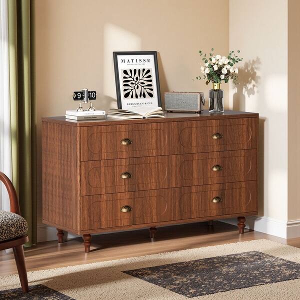 Meyreso Mid-Century Walnut Fluted Dresser with 6 or 8 Drawers - On Sale -  Bed Bath & Beyond - 43450043