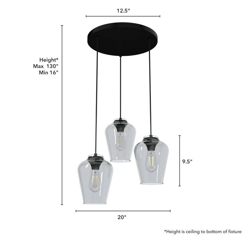 Hunter Vidria 3-Light Cluster Ceiling Light - Kitchen Island, Dining Room - Contemporary, Transitional