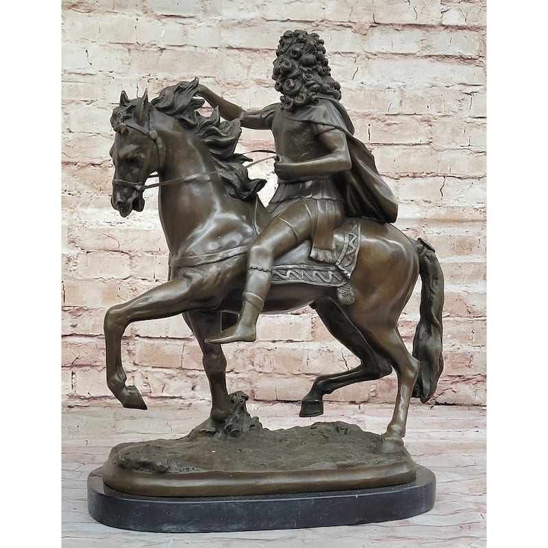 French King Louis Xiv Of France On Imitative Horseback - Bronze Sculpture On Marble Base