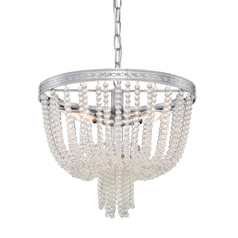 Chrome Finish 3-Light Glam Drum Chandelier with Crystal Beads