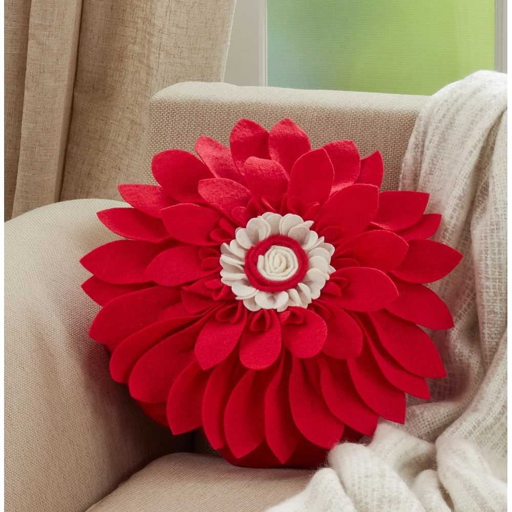 Felt Flower Design Poly-Filled Throw Pillow
