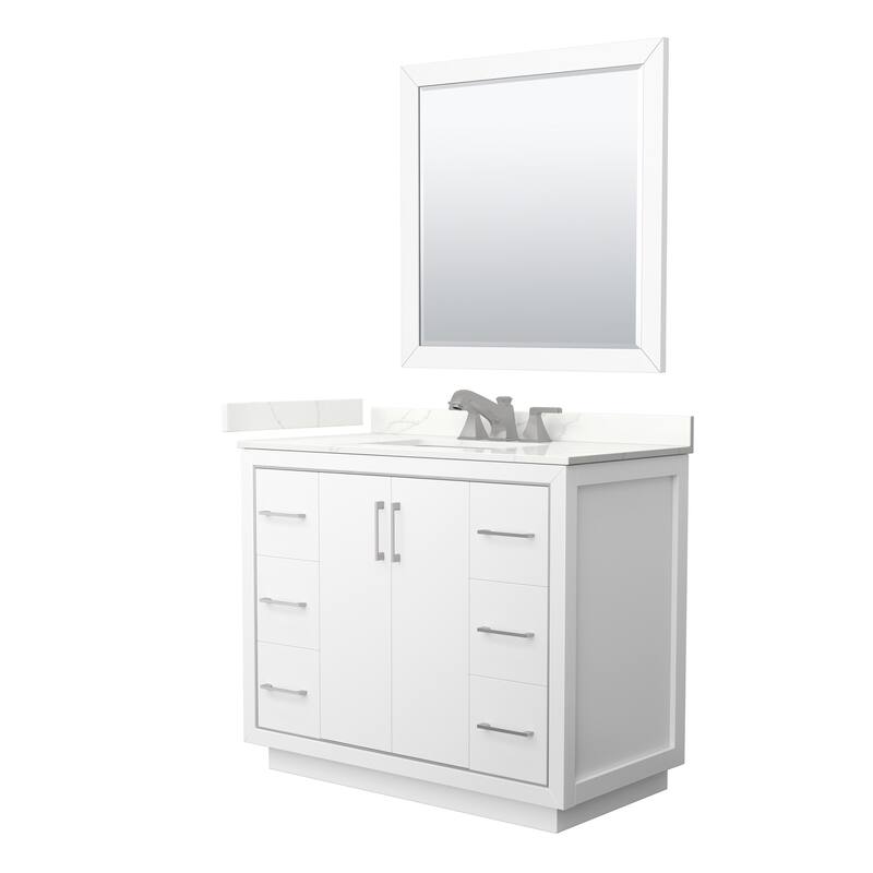 Wyndham Collection WCF111142S-QTZ-US3M34 Icon 42" Free Standing Single - White / Giotto Quartz Top / Brushed Nickel