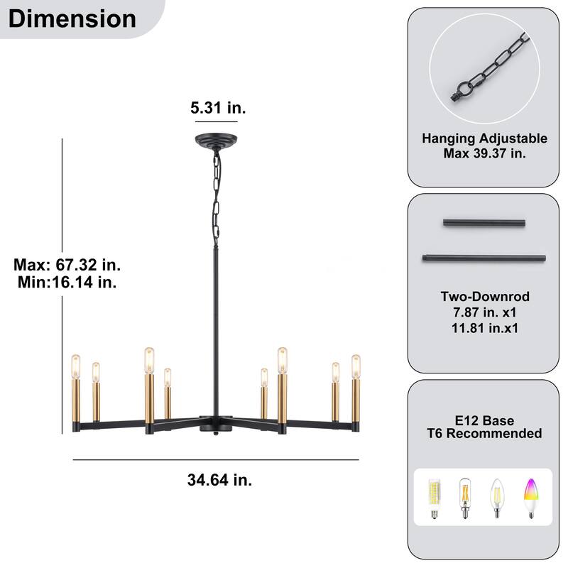 Starskys 8-Light Dimmable Mid-Century Modern Candle Chandelier
