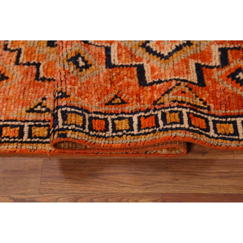 Orange / Geometric Oushak Vintage Runner Rug Handmade Wool Carpet - 2'8"x 11'4"