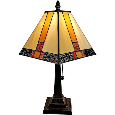 Tiffany Style Mini Accent Lamp Mission 15" Tall Stained Glass Decor Nightstand Bedroom Office Handmade Amora Lighting