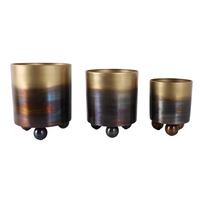 Modern Metal Planters with Spherical Legs and Sleek Dual-Tone Design, Set of 3 - 10.5" x 10.5" x 12.75"