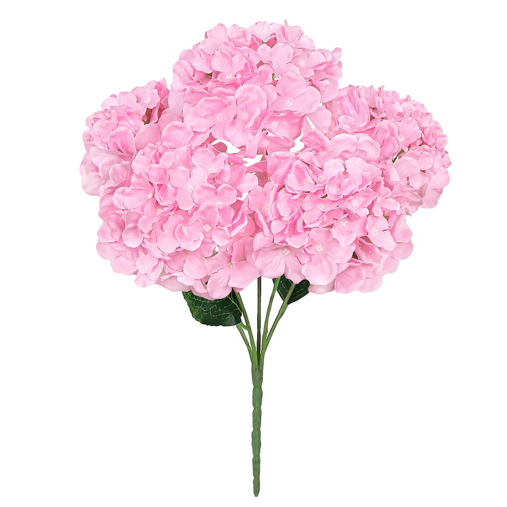 Set of 2 Deluxe Baby Pink Artificial Hydrangea Flower Stem Bush Bouquet 19in - 19" L x 11" W x 11" DP