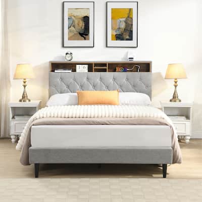Modern Platform Bed Frame with Tufted Headboard and Multiple Functionalities