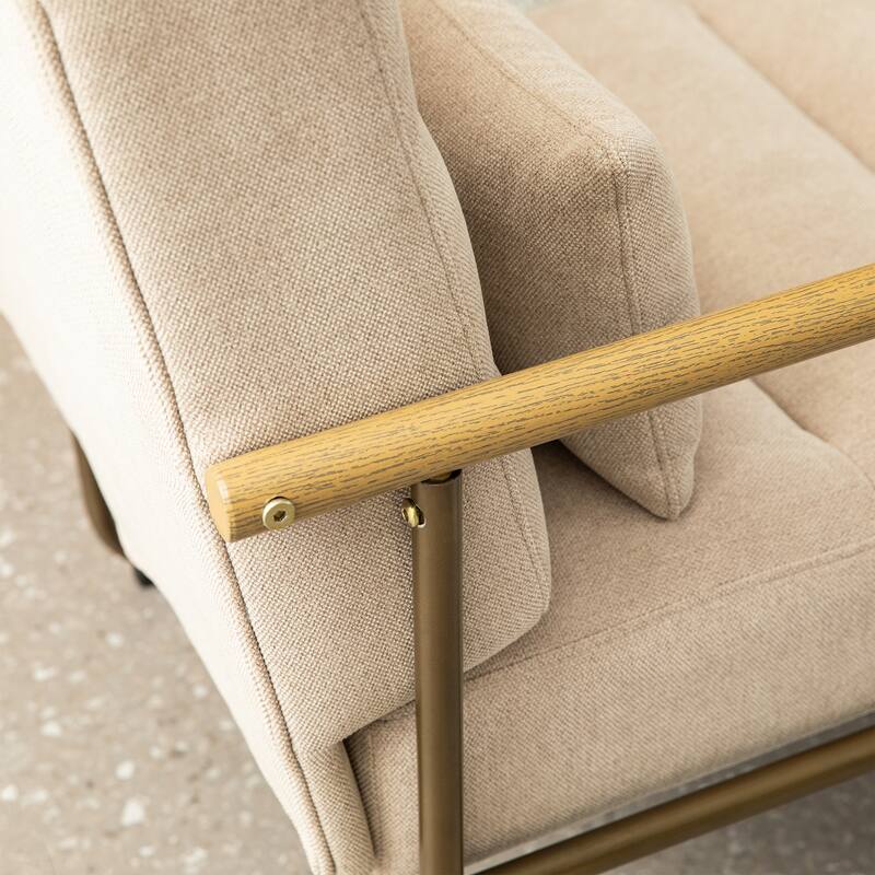 Glitzhome 33.25"H Mid-Century Modern Beige Fabric Accent Arm Chair with Metal Frame - 30.5''W X 26.25''D X 33.25''H