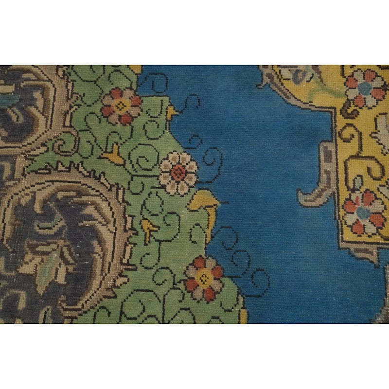 Hand Knotted Oriental 100% Wool Carpet Traditional Floral Navy Blue & Blues Tabriz Area Rug - 12' 5'' X 8' 3''
