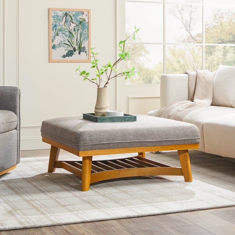 Walker Edison Modern Farmhouse Upholstered Linen Large Ottoman