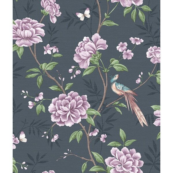 Fine Decor Akina Navy Floral Wallpaper - On Sale - Bed Bath