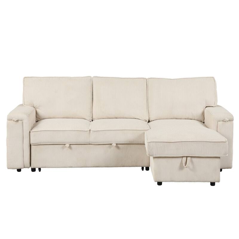 Upholstery Sleeper Sectional L Shaped Sofa Couch with Storage Bags and Hidden Cup Holders, for Living Room, Apartment