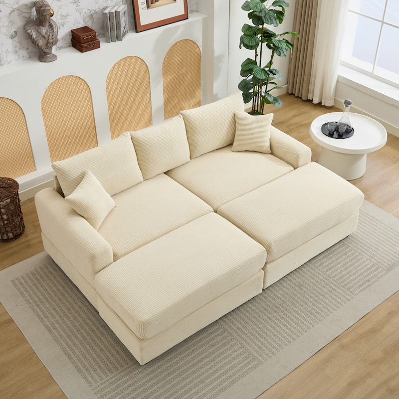 Sectional Couch Sofa for Living Room, Modern Corduroy Modular Couch with 2 Ottoman, Corduroy Sofas for Apartment, Office