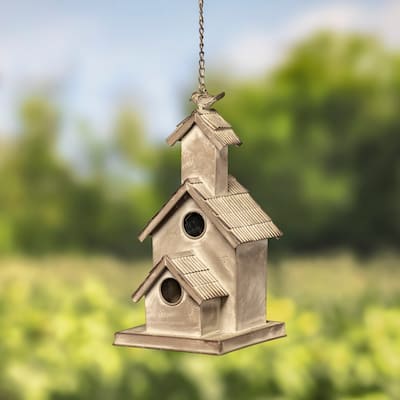 Hanging Galvanized Birdhouse "School House" - 8.25"X7.875"X15.75"H/ 29"TH