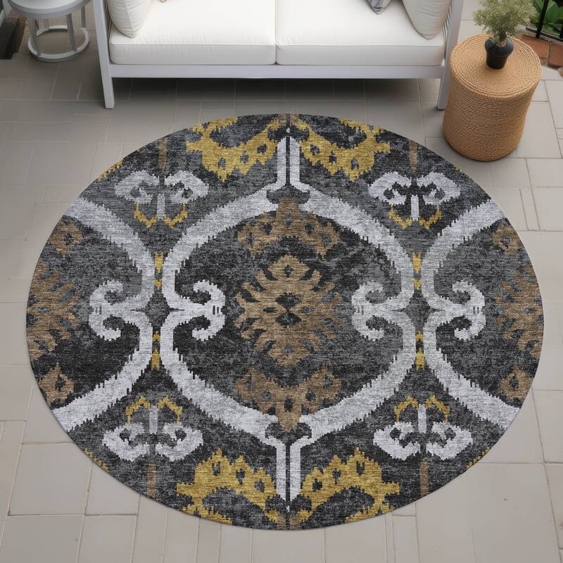 Machine Washable Indoor/ Outdoor Global Empire Chantille Rug - Black - 8' x 8'