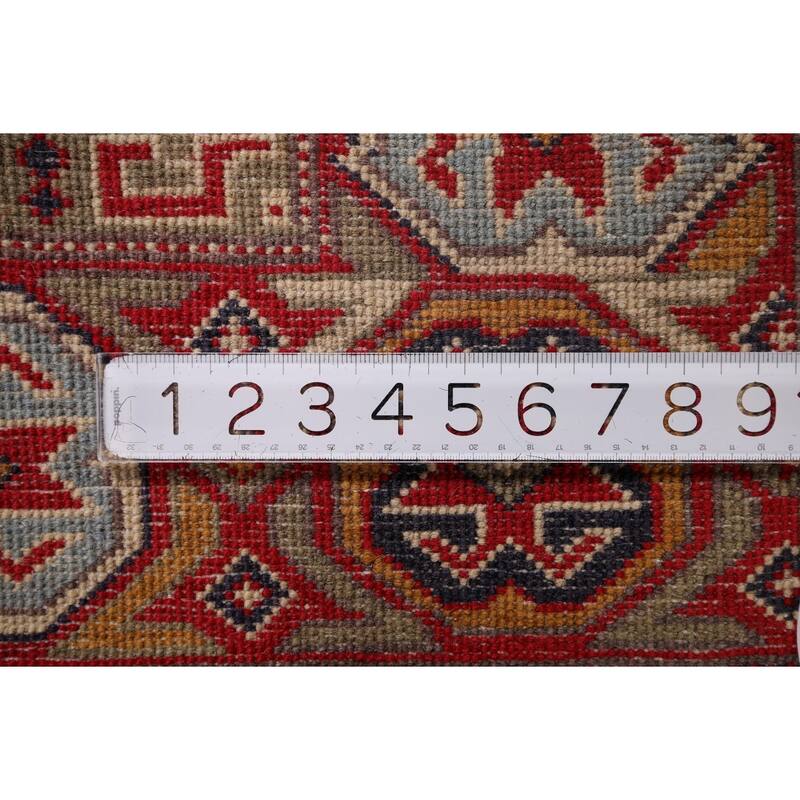 Hand Knotted Oriental 100% Wool Carpet Traditional Geometric Yellow & Gold Kazak Area Rug - 9' 8'' X 6' 5''