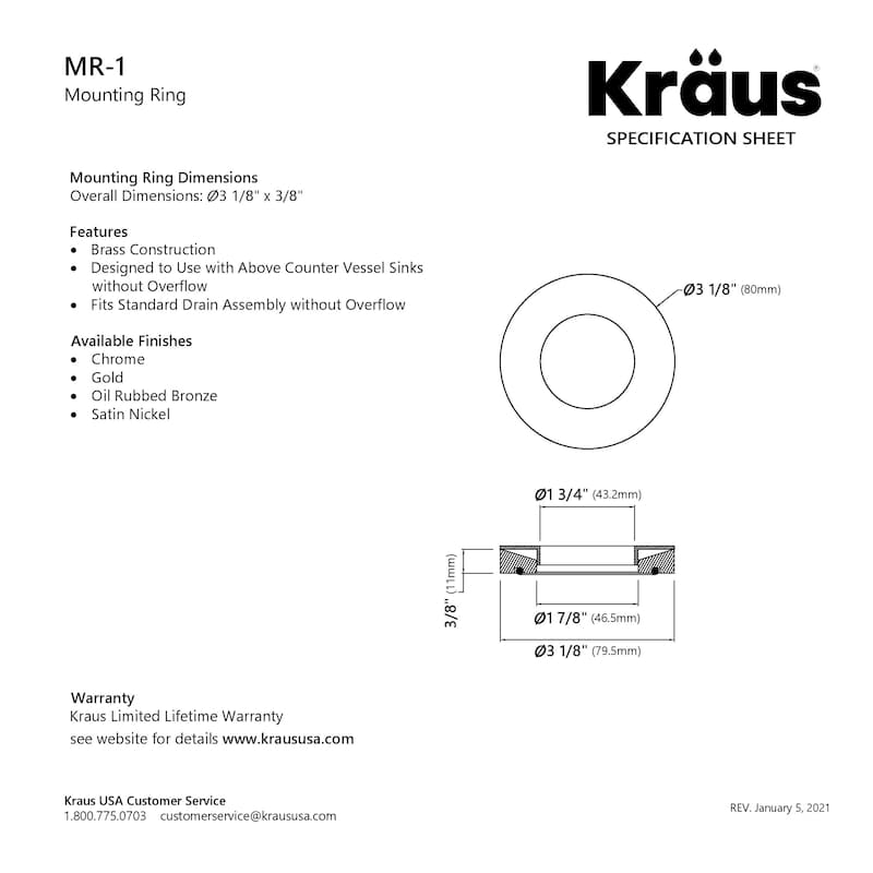 KRAUS Mounting Ring, Bathroom Sink, Chrome, Nickel, Oil Rubbed Bronze
