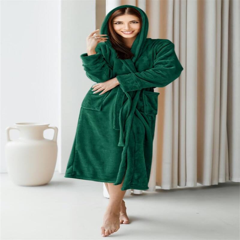 Women's Fleece Hooded Bathrobe Plush