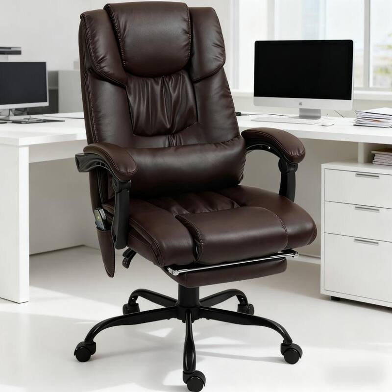 Massage Office Chair with 6 Vibrating Points, High Back Reclining Office Chair with Footrest and Remote, For Home and Office