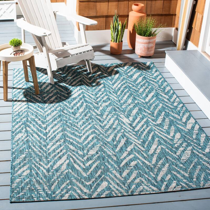 SAFAVIEH Courtyard Thin Indoor/ Outdoor Waterproof Patio Backyard Rug - 4'5" x 6'5" - Blue/Grey