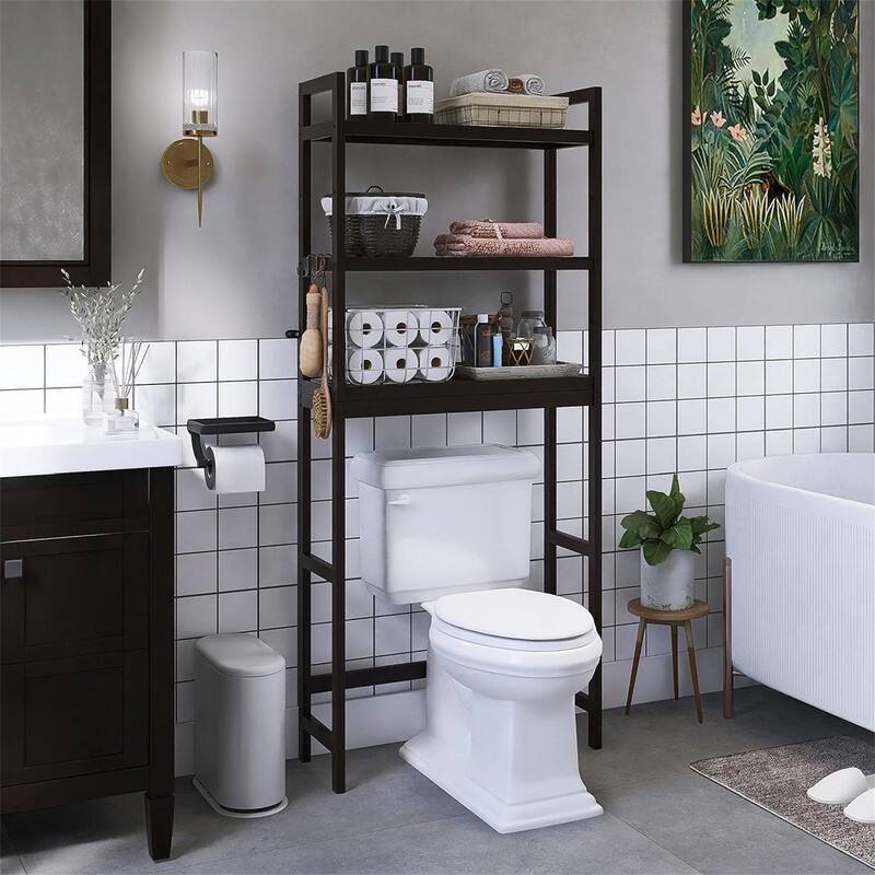 Over The Toilet Storage - 10.2D x 24.8W x 67H - Dark Brown