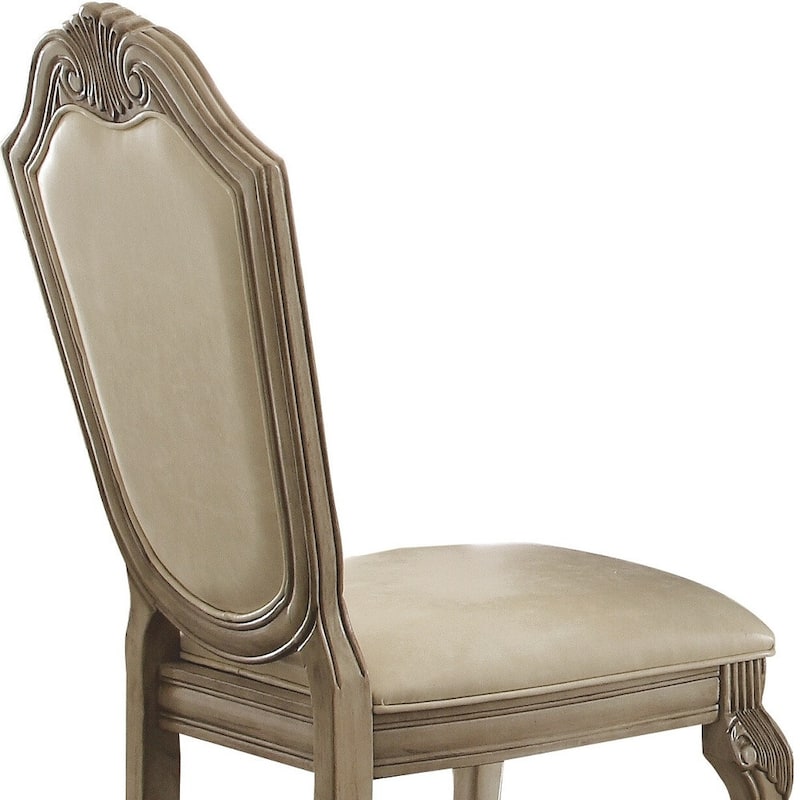 HomeRoots Set of Two Antiqued White Upholstered Faux Leather Dining Side Chairs - 23 in. x 45 in. x 29 in.