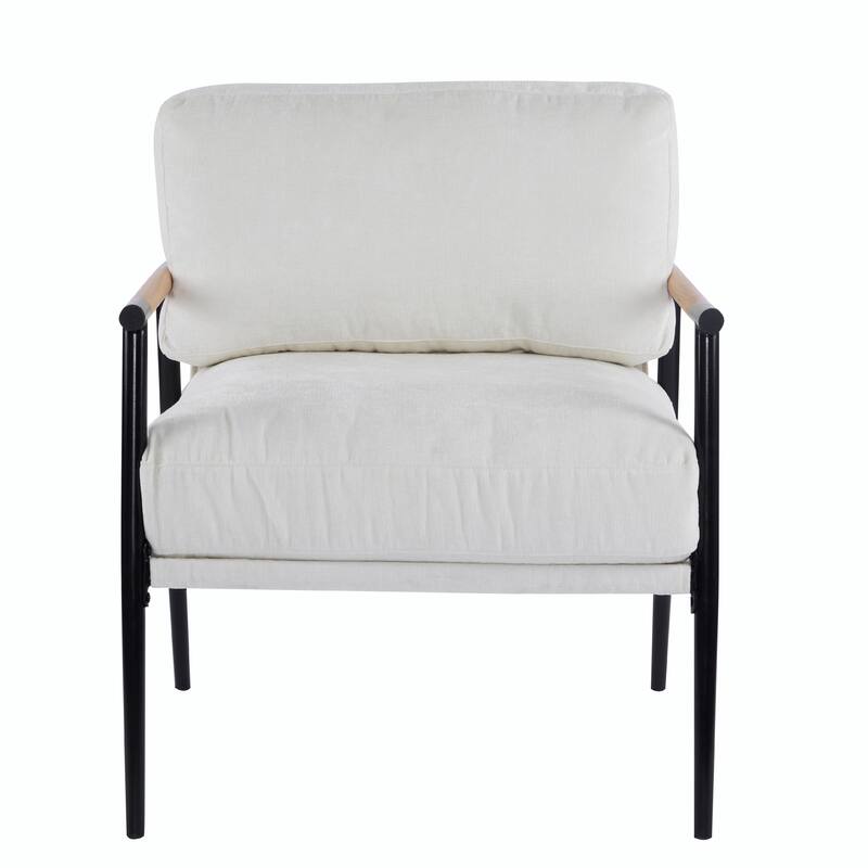 Minimalist Armchair - Soft Cushions, Wood/Metal Design, Compact - White