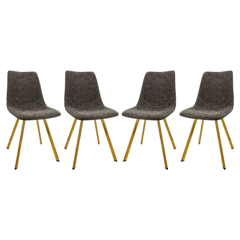 Markley Leather Dining Chair Set of 4 With Gold Metal Legs Modern Accent Side Chair - Grey